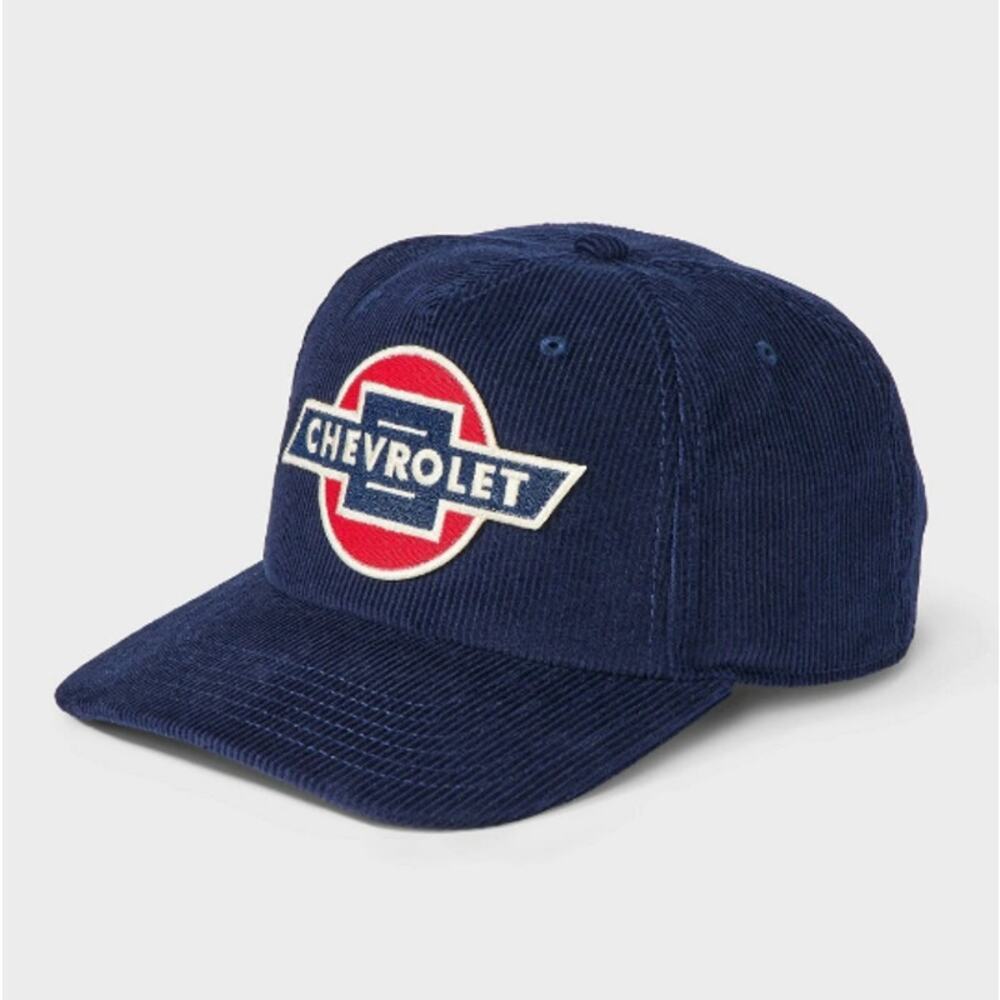 Chevrolet Men's Navy Blue Corduroy Patch Embroidered Snap Back Hat One Size